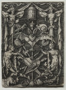 Disegno ornamentale con un pipistrello al centro da Heinrich Aldegrever