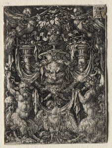 Disegno ornamentale con una maschera e un