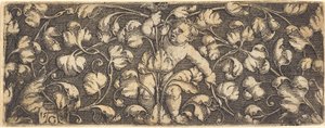 Ornamento con fogliame e un bambino al centro da Heinrich Aldegrever