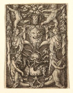 Ornamento con maschera e figure grottesche da Heinrich Aldegrever