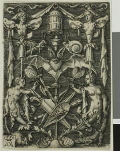Disegno ornamentale con un pipistrello al centro da Heinrich Aldegrever