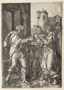 La storia di Lot: Lot accoglie gli angeli da Heinrich Aldegrever