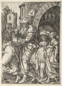 La storia di Lot: Lot e la sua famiglia fuggono da Sodoma, 1555 da Heinrich Aldegrever