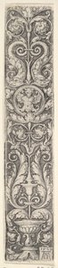 Pannello verticale con un candelabro contenente un medaglione con un centauro e una coppia di delfini, 1529 da Heinrich Aldegrever