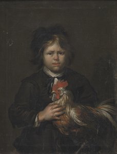 Un ragazzo di campagna con un gallo
