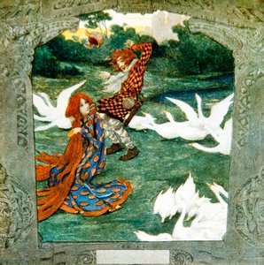 La principessa - ora una guardiana di oche - incanta il vento per far volare via il cappello di Conrad, il guardiano delle oche
