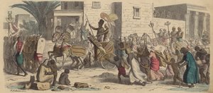 Un faraone egiziano antico che parte per la guerra (incisione colorata) da Heinrich Leutemann