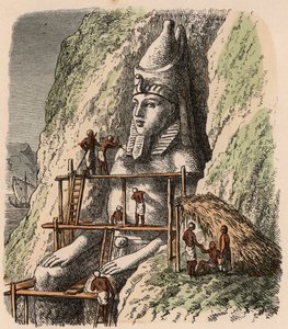 Antico Egitto: Scolpire una statua del Tempio di Abu Simbel, 1866 da Heinrich Leutemann