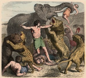 Antica Roma: Criminali attaccati da animali selvatici da Heinrich Leutemann