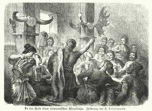 Banchetto nella sala di un capo germanico da Heinrich Leutemann