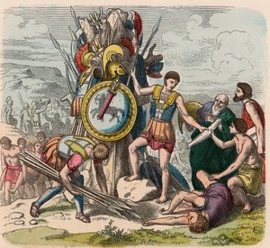 La Grecia al tempo delle Repubbliche: I vincitori erigono segni della loro vittoria sul campo di battaglia da Heinrich Leutemann