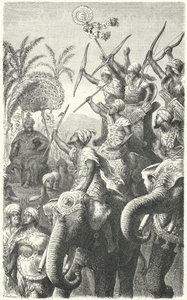 Poro, re dei Paurava, che rivede i suoi elefanti da guerra da Heinrich Leutemann