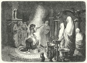 Pizia, Alta Sacerdotessa del Tempio di Apollo a Delfi (incisione) da Heinrich Leutemann
