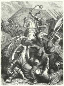 Il comandante militare cosacco Yermak Timofeyevich in battaglia con i Tartari di Kuchum Khan (incisione) da Heinrich Leutemann