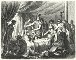 La morte di Epaminonda, 362 a.C. (incisione) da Heinrich Leutemann