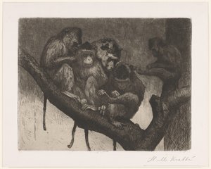 Cinque scimmie su un albero da Heinrich M. Krabbé (signed by artist)