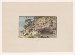 Veduta di un pastore con capre vicino a una grotta a Montcherand (Gezichten op Zwitserland, Collection de quelques vues dessinées en Suisse d