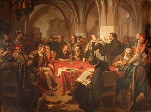 August Noack Dialogo religioso nel castello di Marburgo 1869 senza cornice da Heinrich Stürzl
