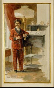 Johann Strauss figlio alla scrivania nel suo studio... (acquerello) da Heinrich Zasche