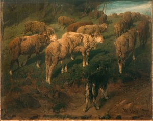 Pecore con cane nero da Heinrich von Zügel