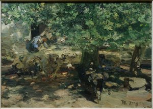 Davanti alla stalla (gregge di pecore si spinge nella stalla) da Heinrich von Zügel