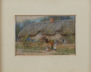 Cottage Grigio con Tetto di Paglia da Helen Allingham