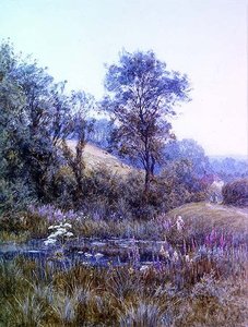 Raccogliendo fiori vicino allo stagno da Helen Allingham