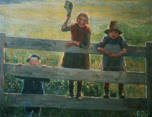 Tre bambini piccoli al cancello da Helga Ring Reusch