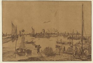 Paesaggio serale con pescatori