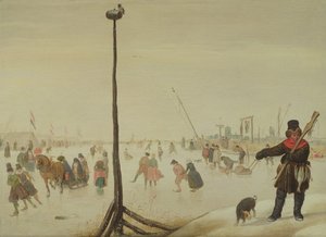Un cacciatore di anatre e il suo cane in un paesaggio invernale da Hendrick Avercamp