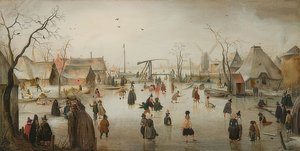 Pattinaggio su ghiaccio in una città da Hendrick Avercamp