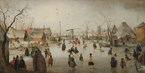 Pattinaggio su ghiaccio in un villaggio da Hendrick Avercamp