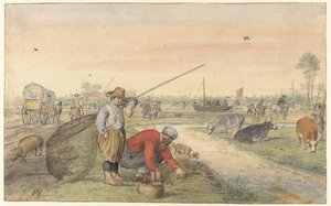 Paesaggio con due pescatori di anguille vicino a un fossato da Hendrick Avercamp