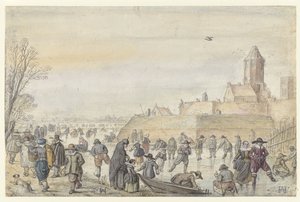Scena invernale sul canale ghiacciato vicino alla Kalverhekkenpoort, Kampen da Hendrick Avercamp