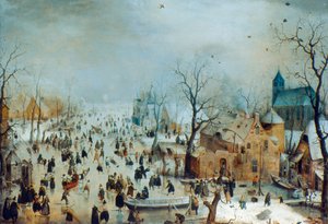 Scena invernale con pattinatori sul ghiaccio, c1608 da Hendrick Avercamp