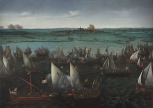 Battaglia tra navi olandesi e spagnole sul Haarlemmermeer da Hendrick Cornelisz. Vroom
