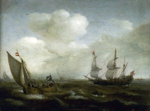 Nave olandese e barca da pesca nella brezza