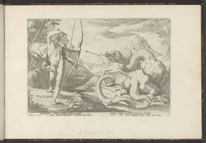 Apollo uccide il serpente gigante Pitone da Hendrick Goltzius (workshop of)
