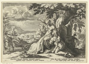 Clymene indica a Fetonte suo padre, il dio del sole da Hendrick Goltzius (workshop of)