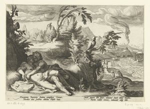 Corvo sorprende la ragazza Coronide (Metamorfosi di Ovidio, serie) da Hendrick Goltzius (workshop of)