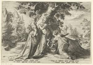Le figlie di Cecrope aprono il cesto di Minerva (Metamorfosi di Ovidio) da Hendrick Goltzius (workshop of)