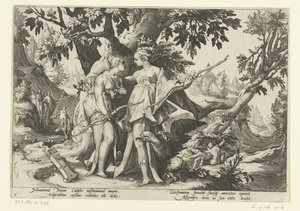 Giove seduce Callisto sotto forma di Diana da Hendrick Goltzius (workshop of)
