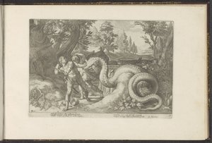 Compagni di Cadmo divorati da un drago (serie: Metamorfosi di Ovidio) da Hendrick Goltzius (workshop of)