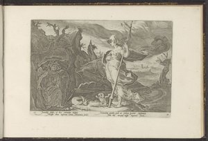 Minerva chiede a Invidia di suscitare gelosia in Aglauro da Hendrick Goltzius (workshop of)
