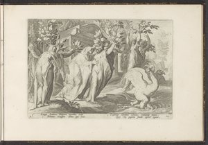 Le sorelle di Fetonte si trasformano in pioppi e il suo amico in un cigno da Hendrick Goltzius (workshop of)