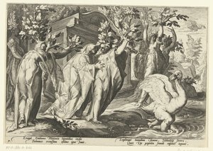Le sorelle di Fetonte si trasformano in pioppi e il suo amico in un cigno da Hendrick Goltzius (workshop of)