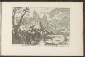 Thisbe fugge da un leone da Hendrick Goltzius (workshop of)