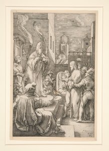 Cristo davanti a Caifa, tavola 4 della serie La Passione di Cristo da Hendrick Goltzius
