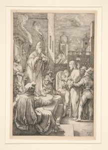 Cristo davanti a Caifa, da La Passione, #4 in una serie di 12 incisioni da Hendrick Goltzius