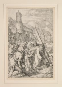 Cristo che Porta la Croce, #9 da La Passione, una serie di 12 incisioni da Hendrick Goltzius